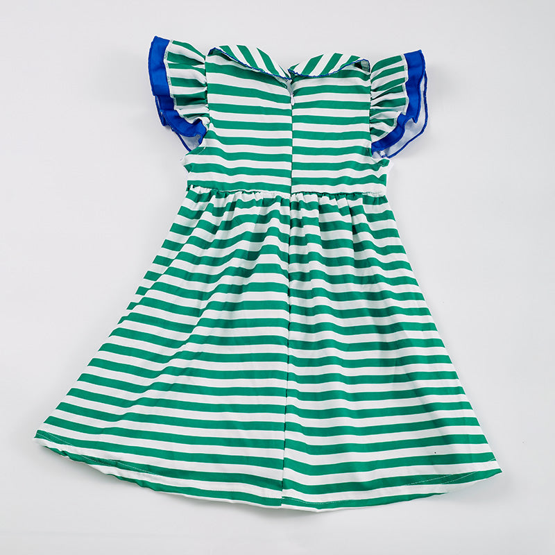 (In Stock E11-01-01)Girl's Stationery Embroidery Stripe Dress