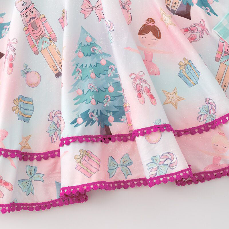 (Pre Order)Girls Christmas Cartoon Print Dress