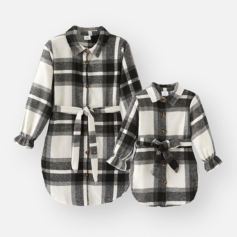 （In Stock G21-3-1 G21-1-2）Mommy and Me Fall Flannel Grey Plaid Shacket