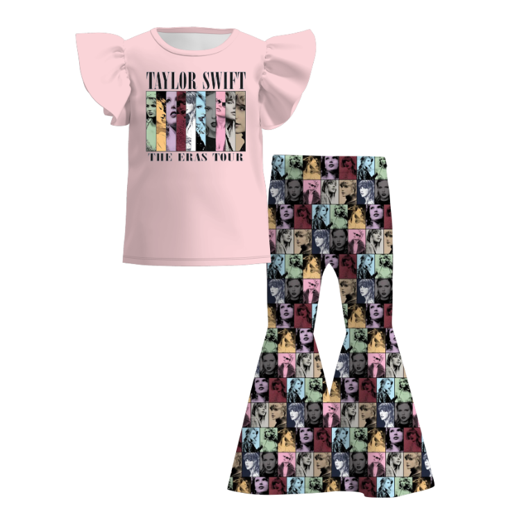 （Pre Order）Girls Pink TS Bell-bottom Pants Set