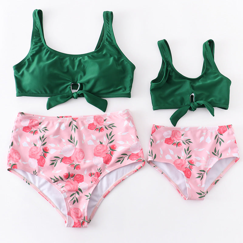 Mommy & Me Green Floral 2 Pieces Swimsuit