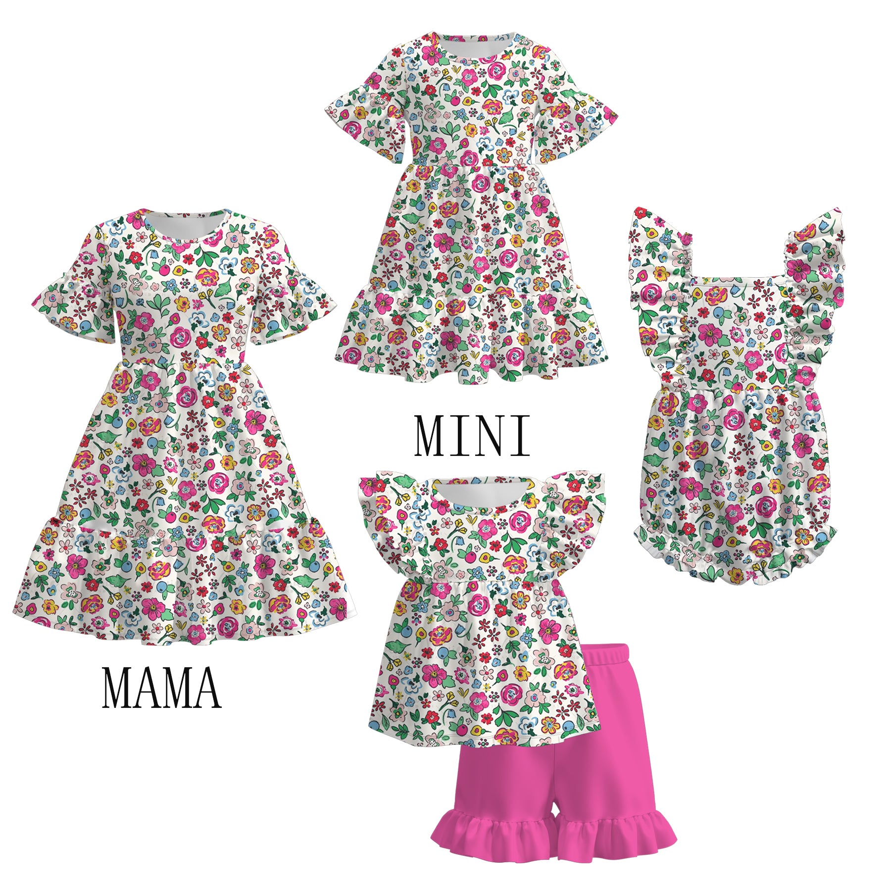 （Pre Order）Mommy and Me Spring＆Summer Floral Print Dress,Romper