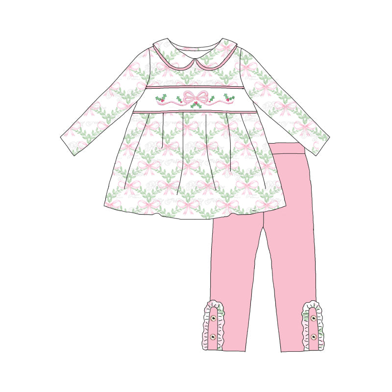 （Pre Order）Fall Girls Bow Embroidery Outfit Set