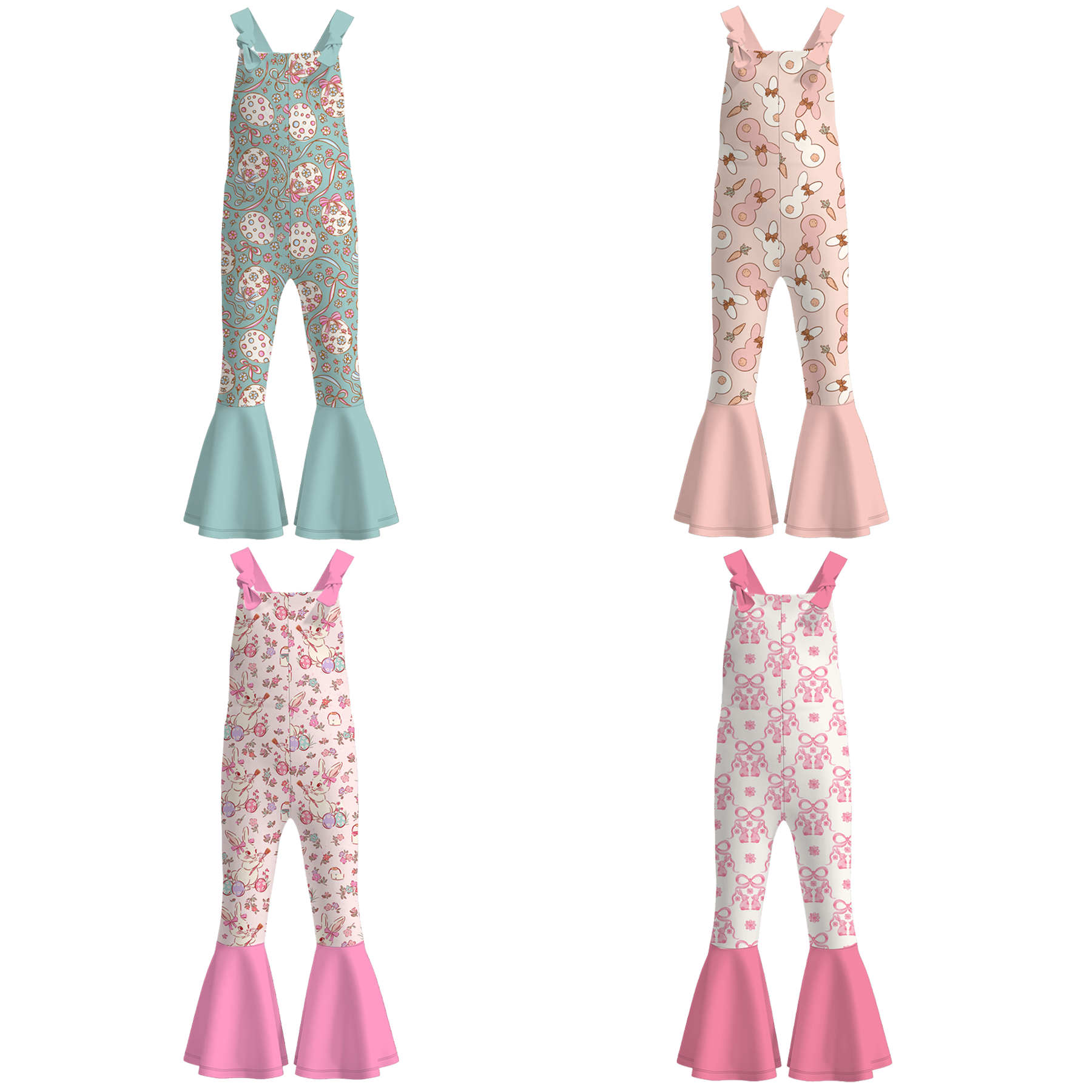 （Pre Order）Girls Easter Bunny Print Suspender Jumpsuit