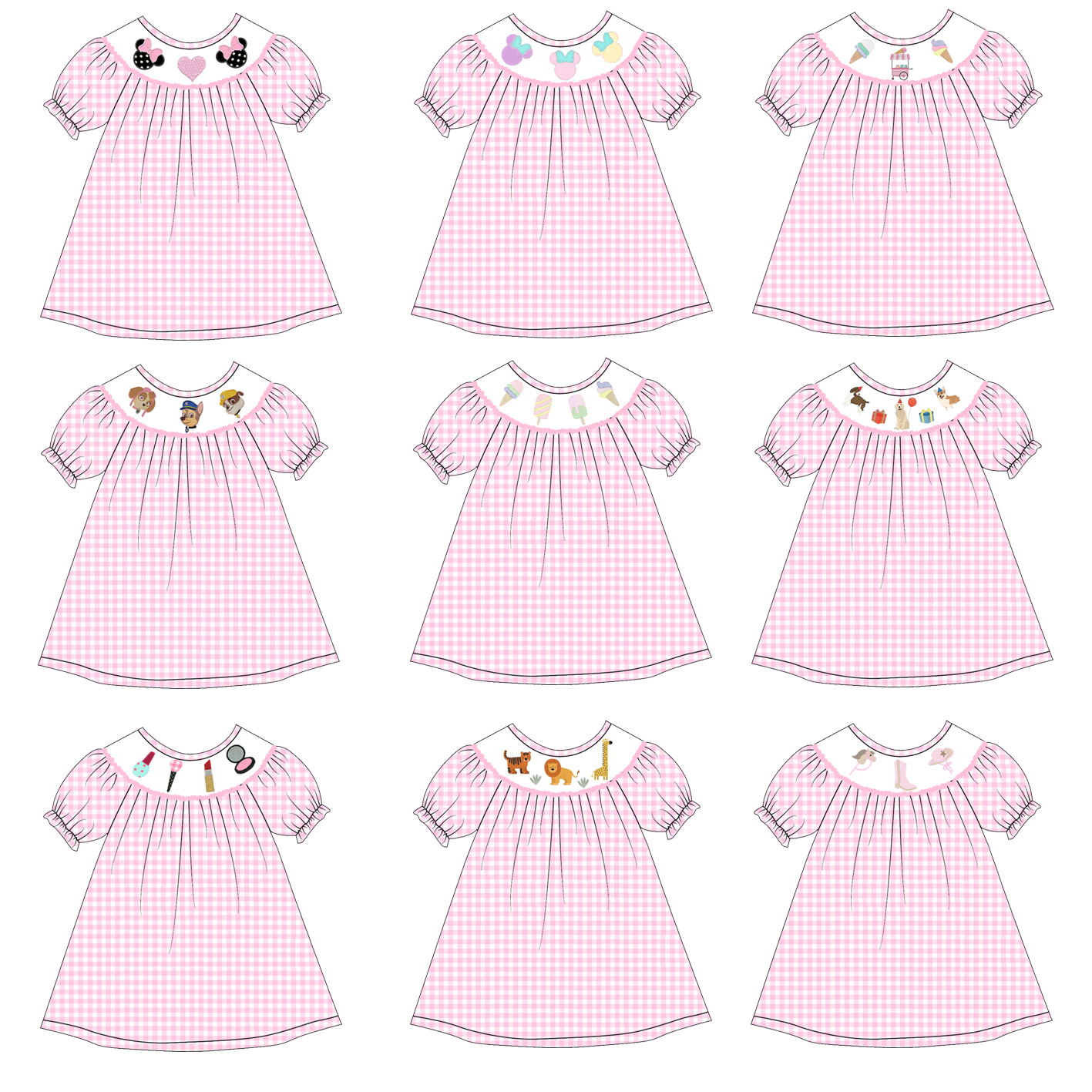 （Pre Order）Girls Pink Plaid Embroidery Bubbles Smocked Dress