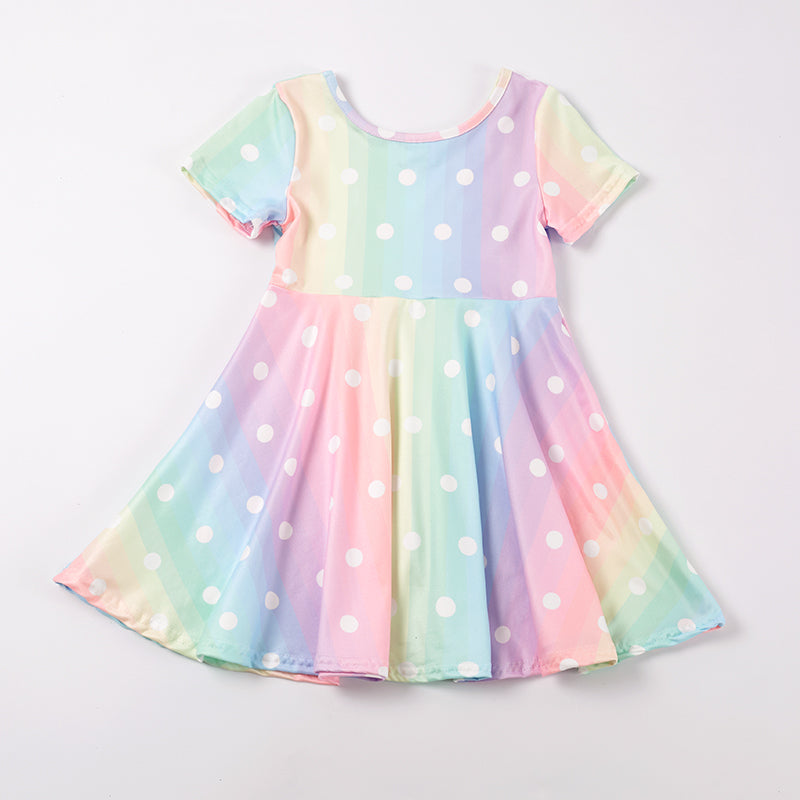 Girls Rainbow Polka Dot Dress