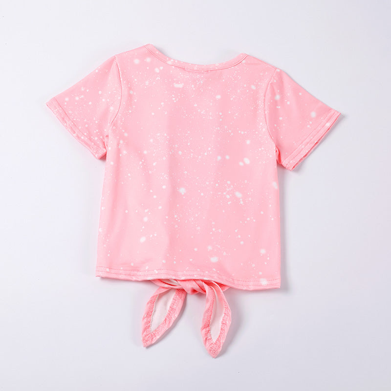 Girls Pink Bunny Print Knot Top