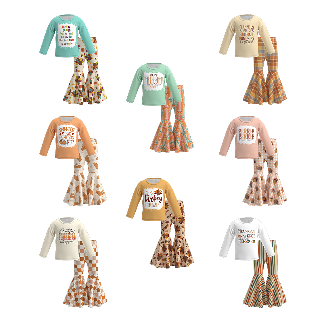 （Pre Order）Girls Thanksgiving Print Outfit Set