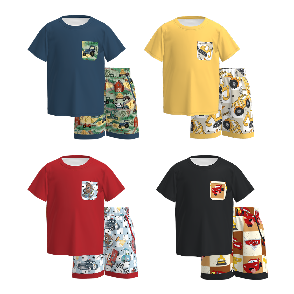 （Pre Order）Boys Spring and Summer Truck Print Shorts Set