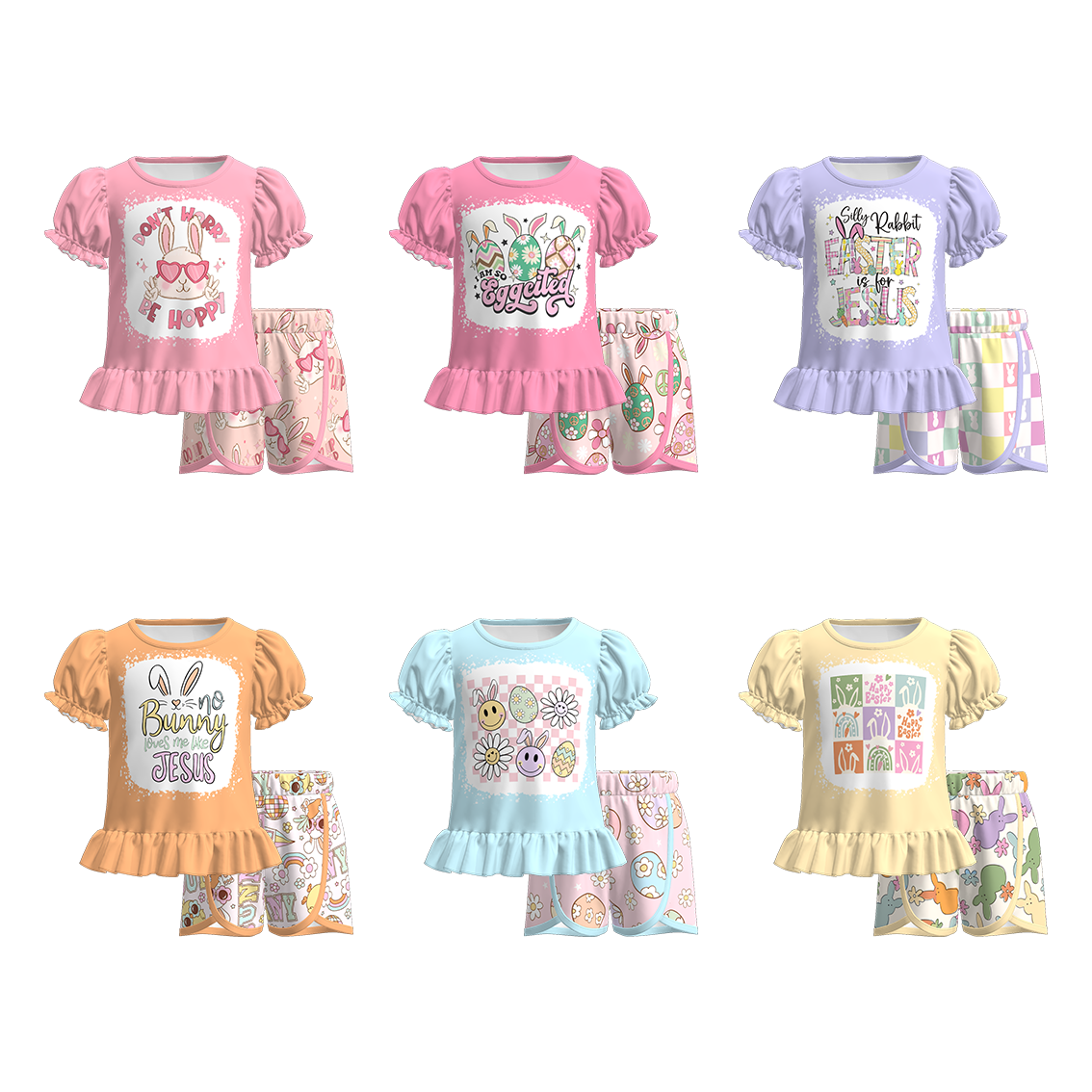 （Pre Order）Girls Easter Bunny Print Shorts Set