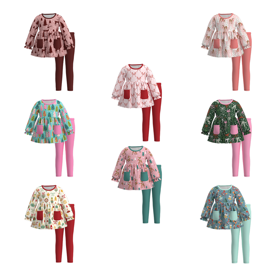 （Pre Order）Girls Christmas Print Outfit Set