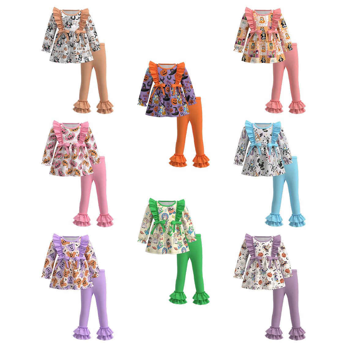 （Pre Orders）Girls Halloween Cartoon Print Ruffled Outfit Set