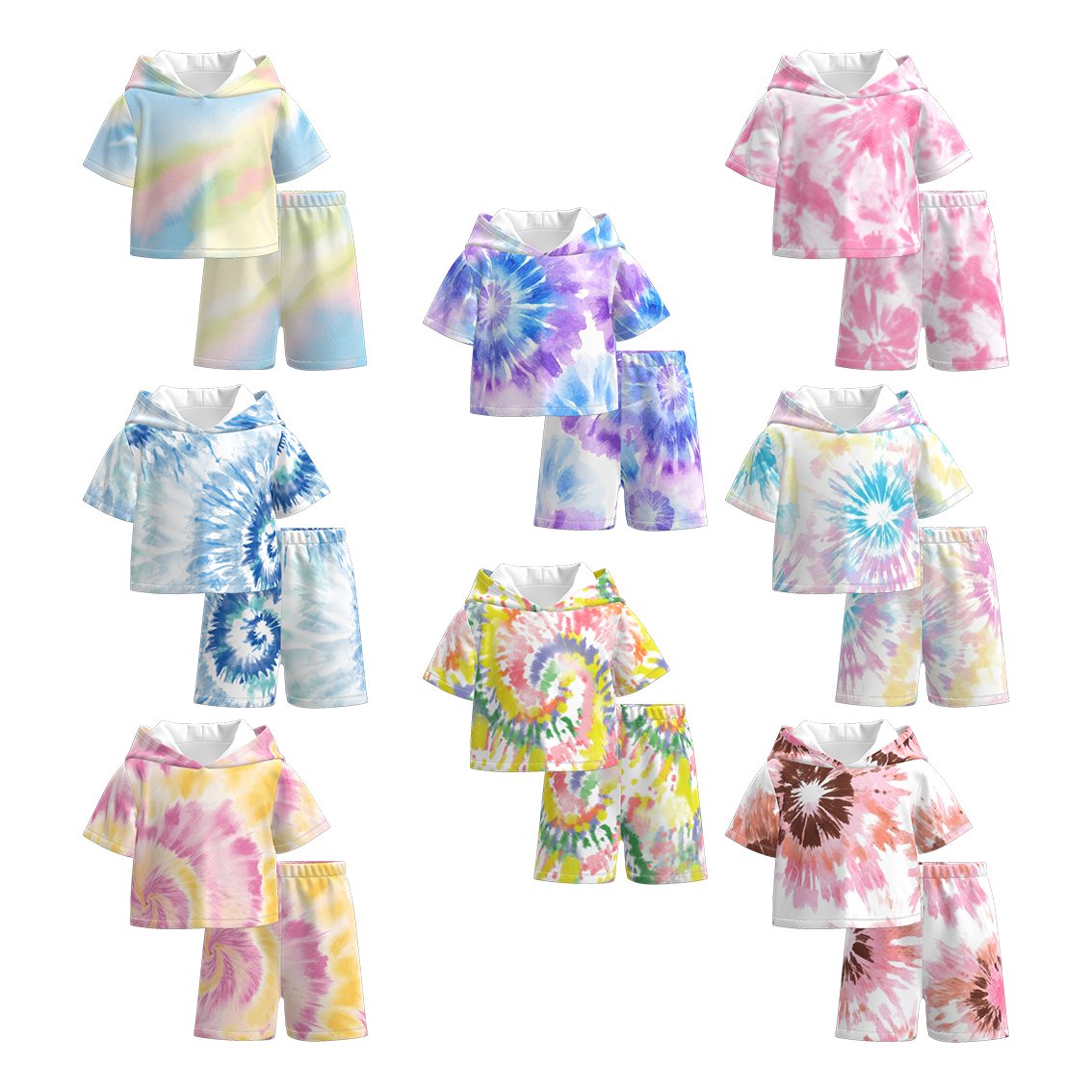 （Pre Order）Girls Spring and Summer Tie-dye Hooded Sweatshirt Set