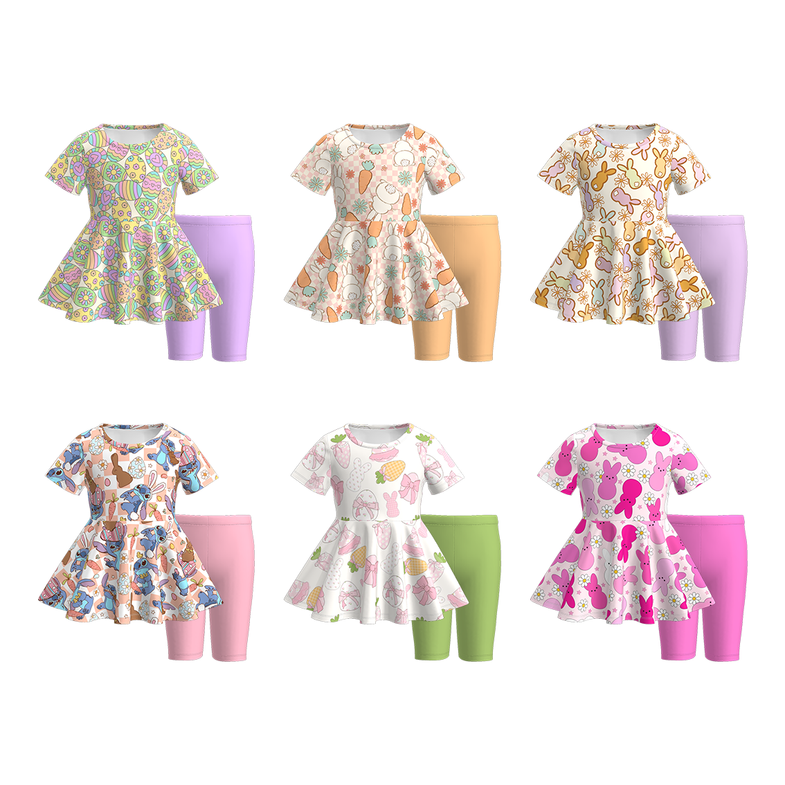 （Pre Order）Girls Easter Print Top Solid Color Shorts Set