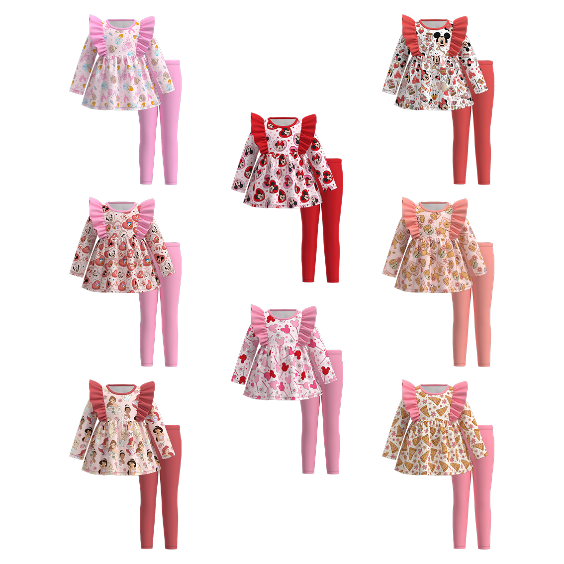 （Pre Order）Girls Valentine's Day Cartoon Print Outfit Set