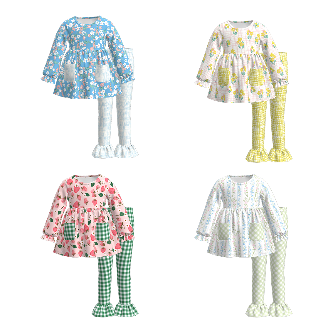 （Pre Order）Girls Spring Floral Print Outfit Set