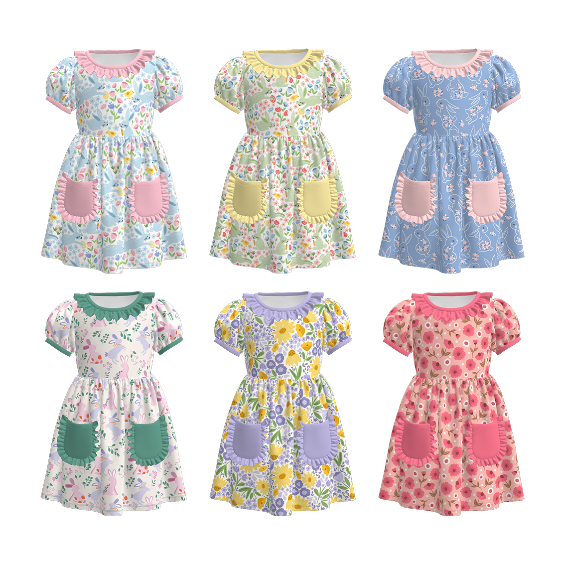 （Pre Order）Girls Easter Bunny Print Dress