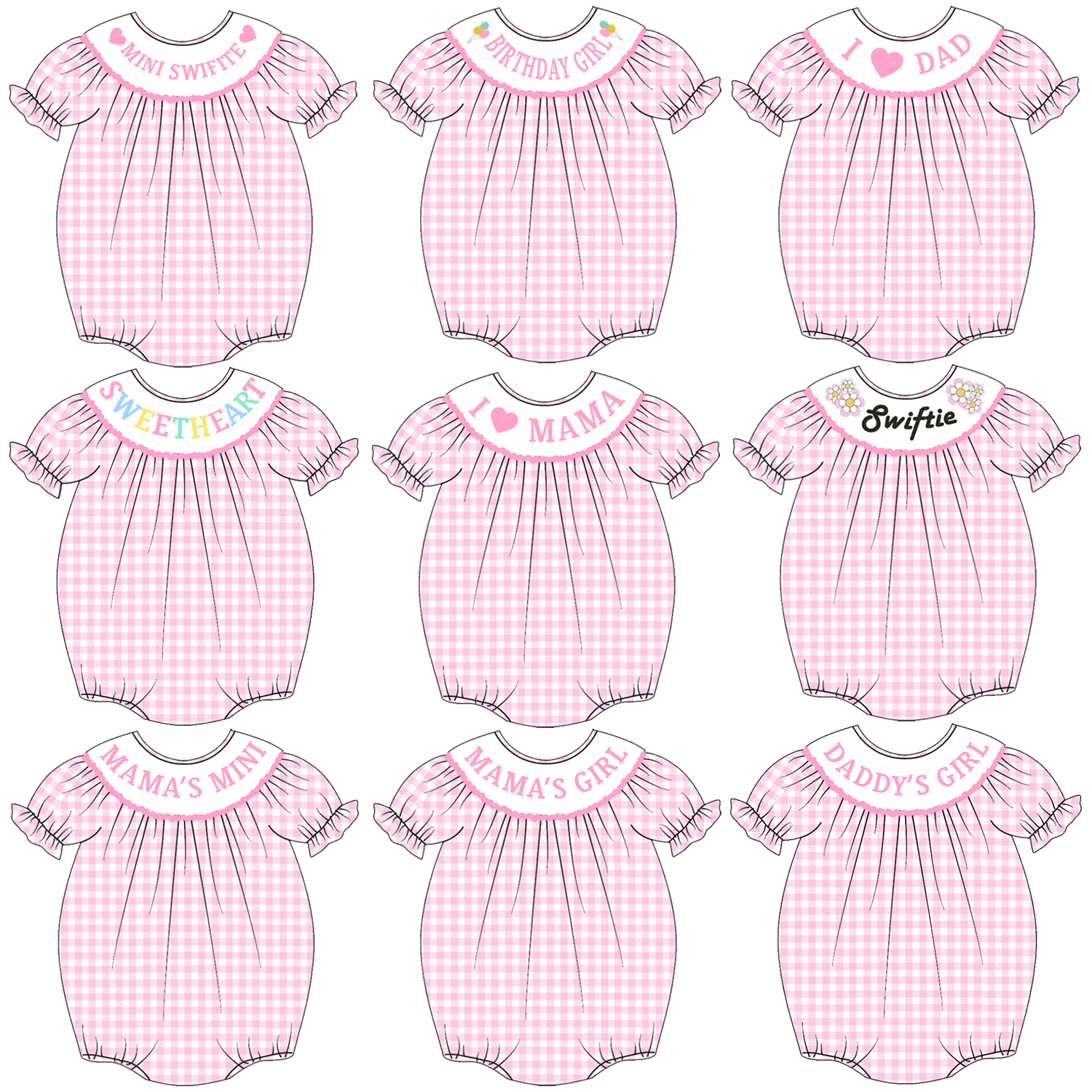 （Pre Order）Baby Girls Pink Plaid Embroidery Smocked Romper