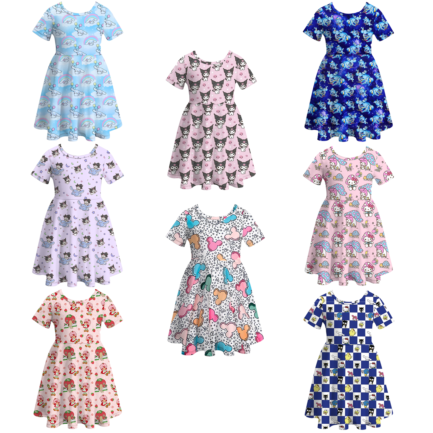 （Pre Order）Girls Cute Cartoon Print Milk Silk Dress