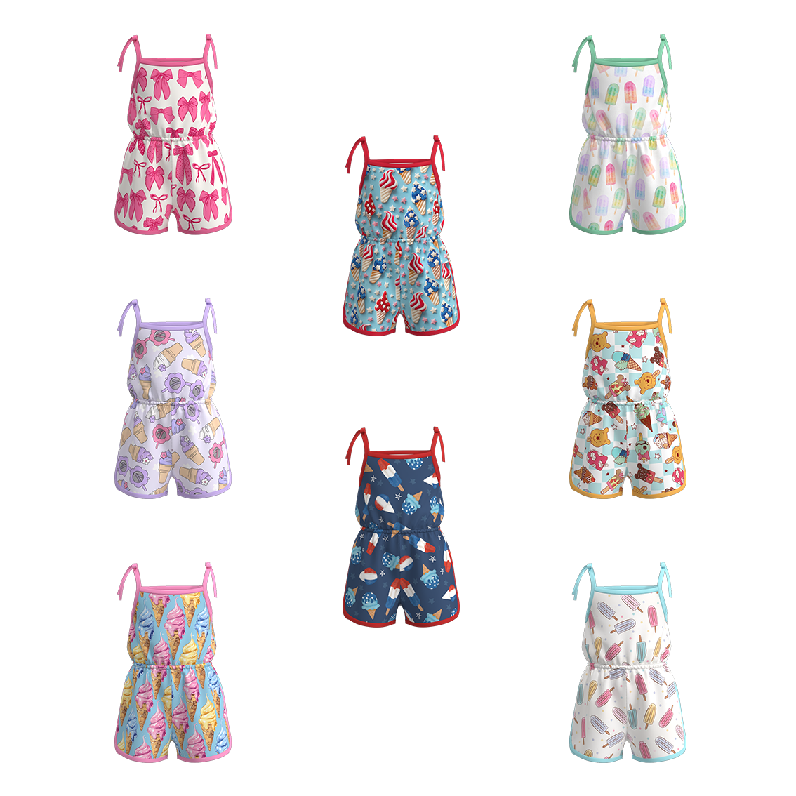 （Pre Order）Girls Summer Ice Cream Print Jumpsuit