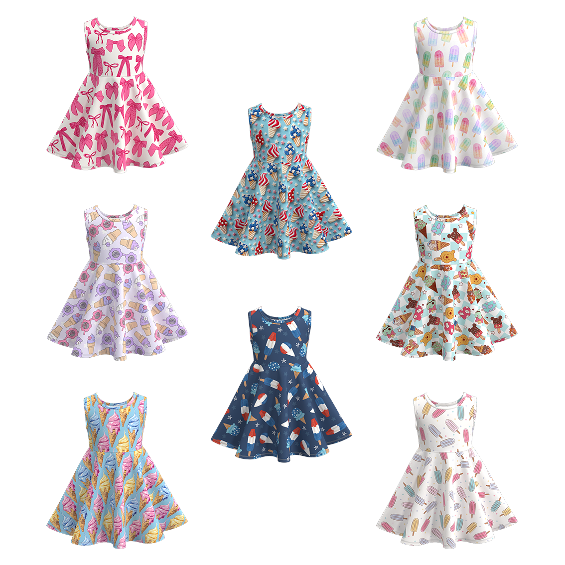 （Pre Order）Girls Summer Ice Cream Print Twirl Dress