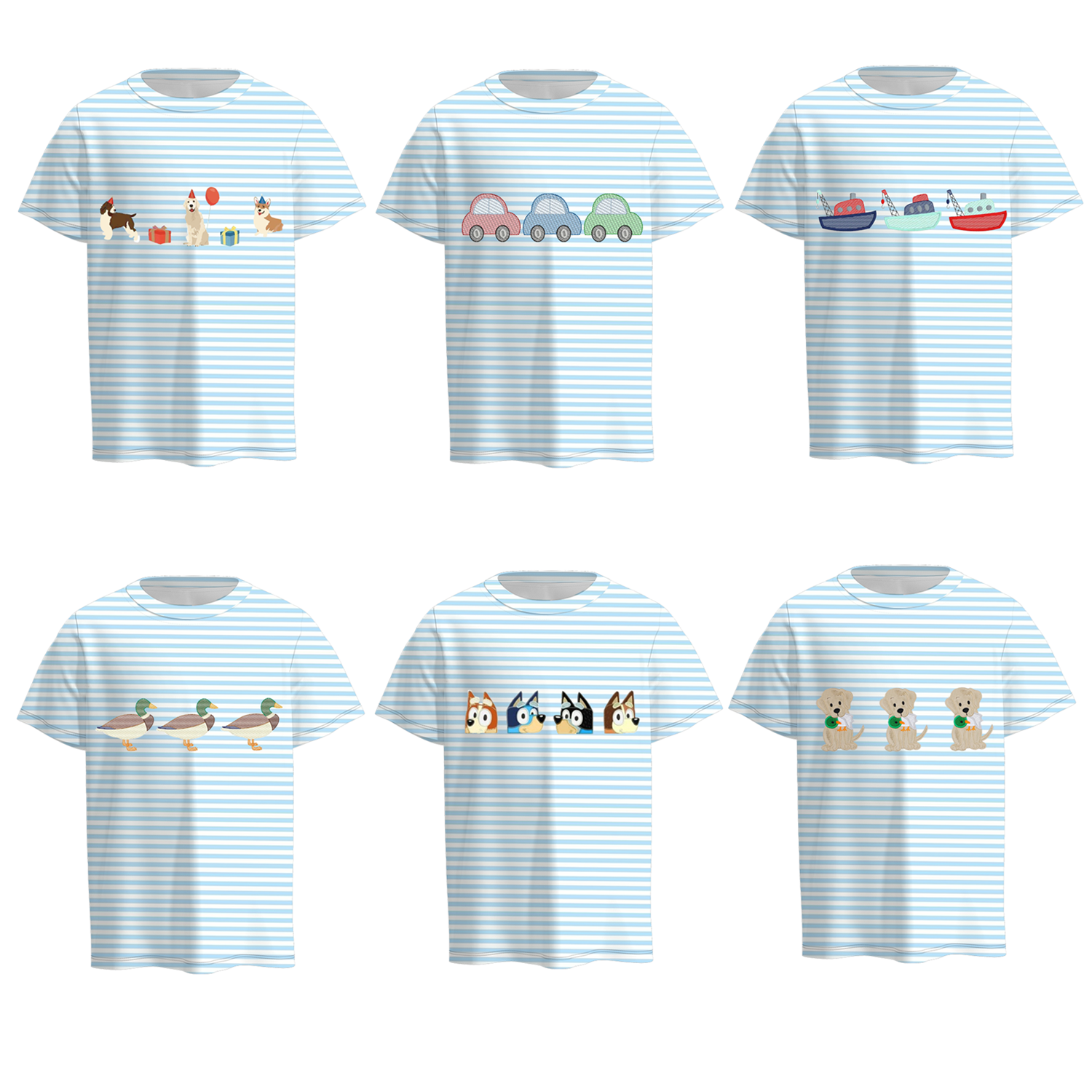 （Pre Order）Boys Blue Stripe Embroidery T-shirt