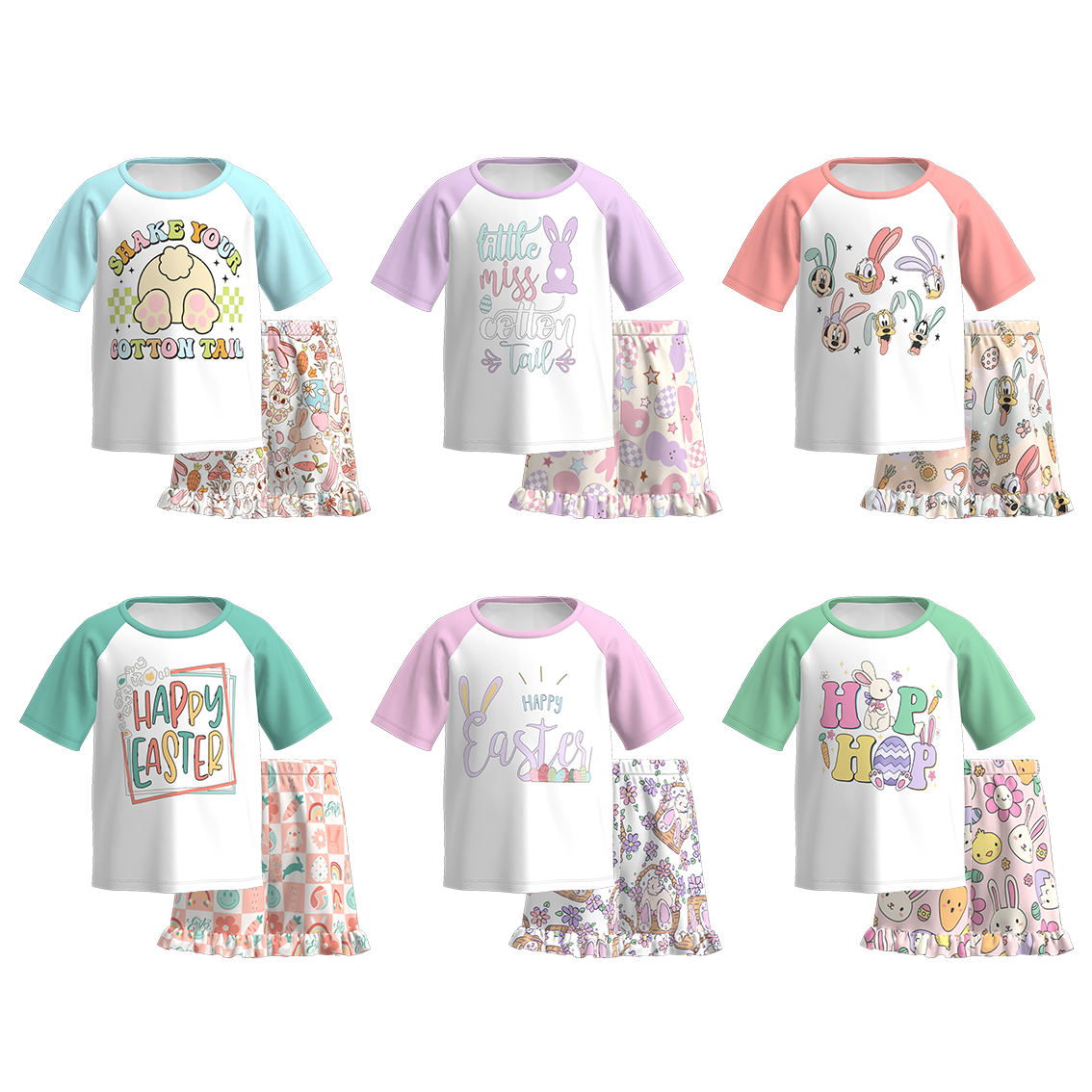 （Pre Order）Girls Easter Bunny Print Shorts Set