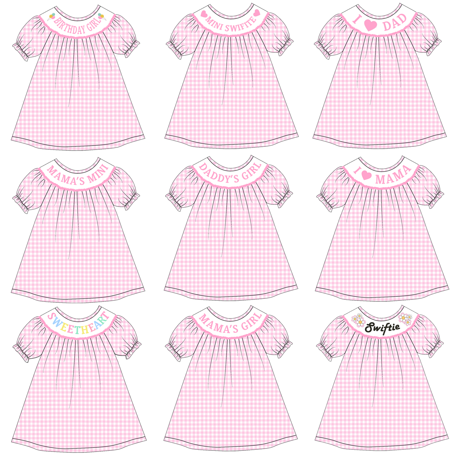 （Pre Order）Girls Pink Plaid Embroidery Bubbles Smocked Dress