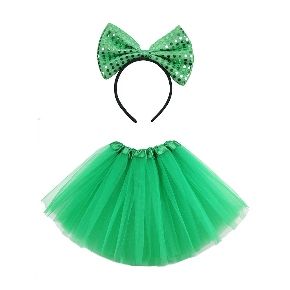 （Pre Order）Girls St.Patrick's Day Shamrock Bow Headband and Triple Tulle Skirt