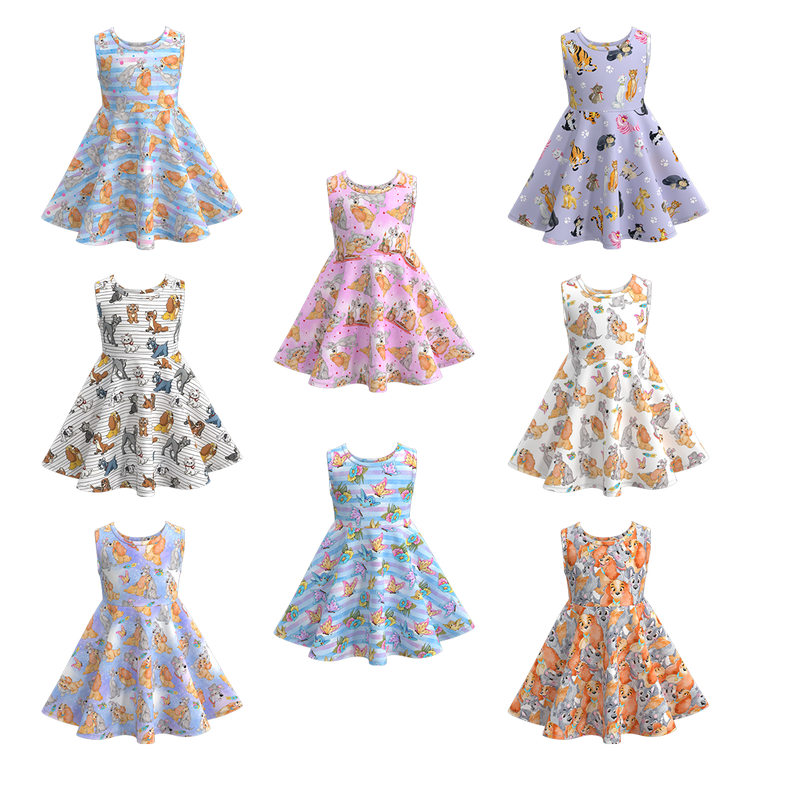 （Pre Order）Girls Summer Sleeveless Cartoon Print Twirl Dress