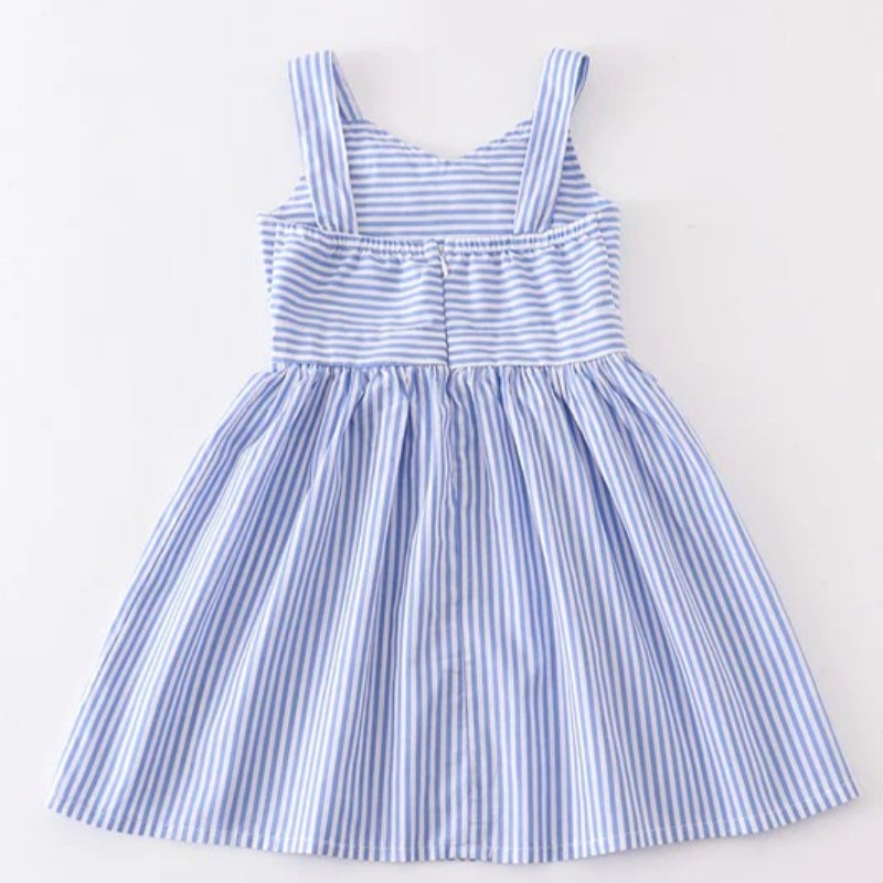 Girls Blue Pink White Stripe Woven Dress