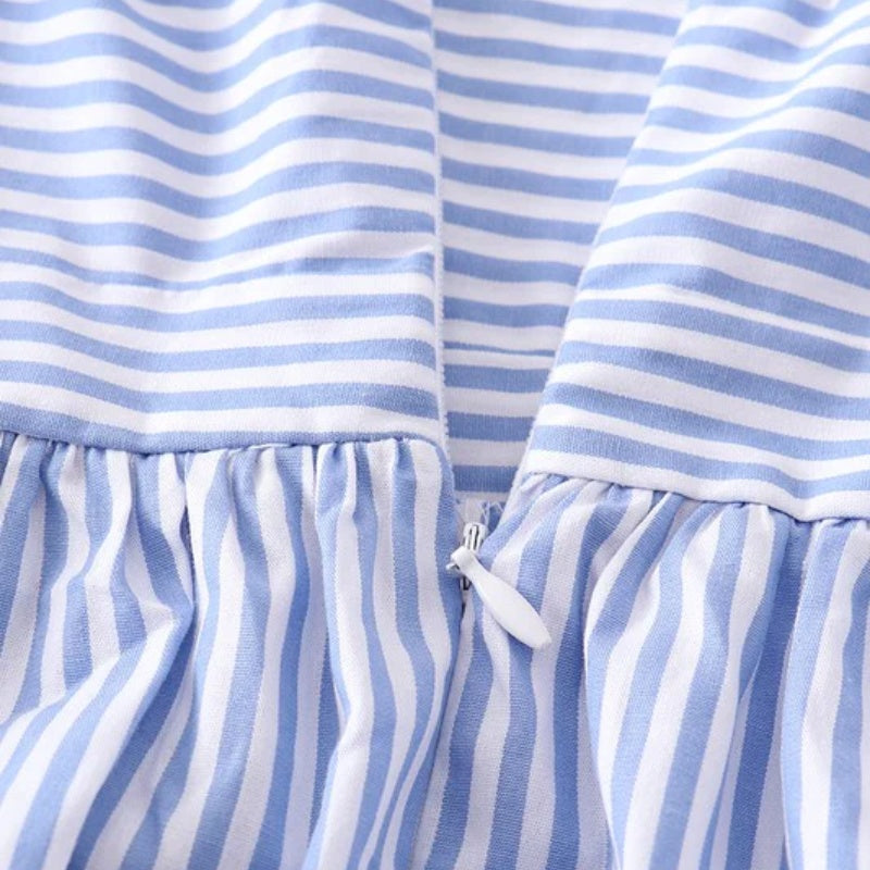 Girls Blue Pink White Stripe Woven Dress