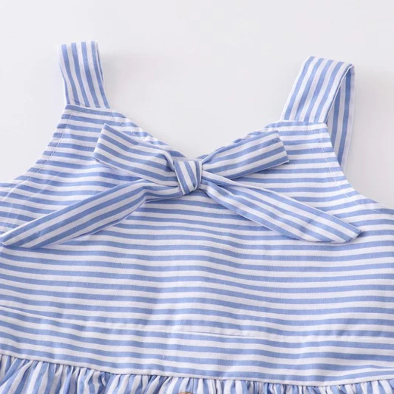 Girls Blue Pink White Stripe Woven Dress