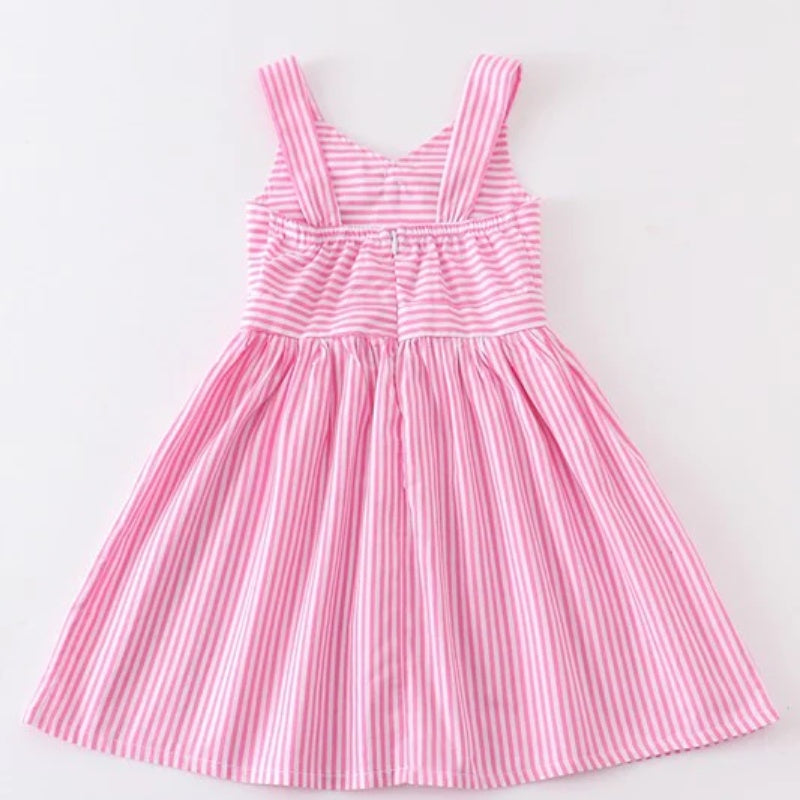 Girls Blue Pink White Stripe Woven Dress