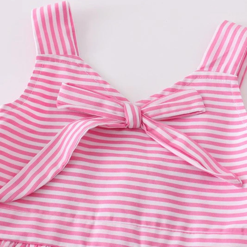 Girls Blue Pink White Stripe Woven Dress