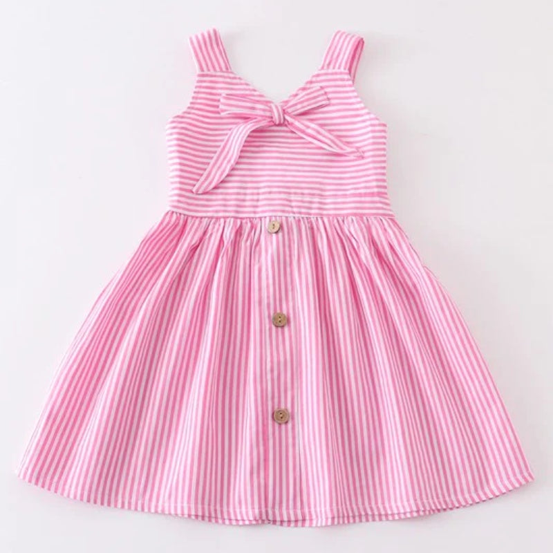 Girls Blue Pink White Stripe Woven Dress