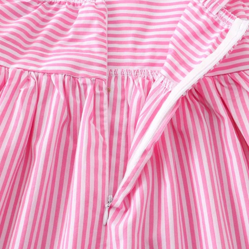 Girls Blue Pink White Stripe Woven Dress