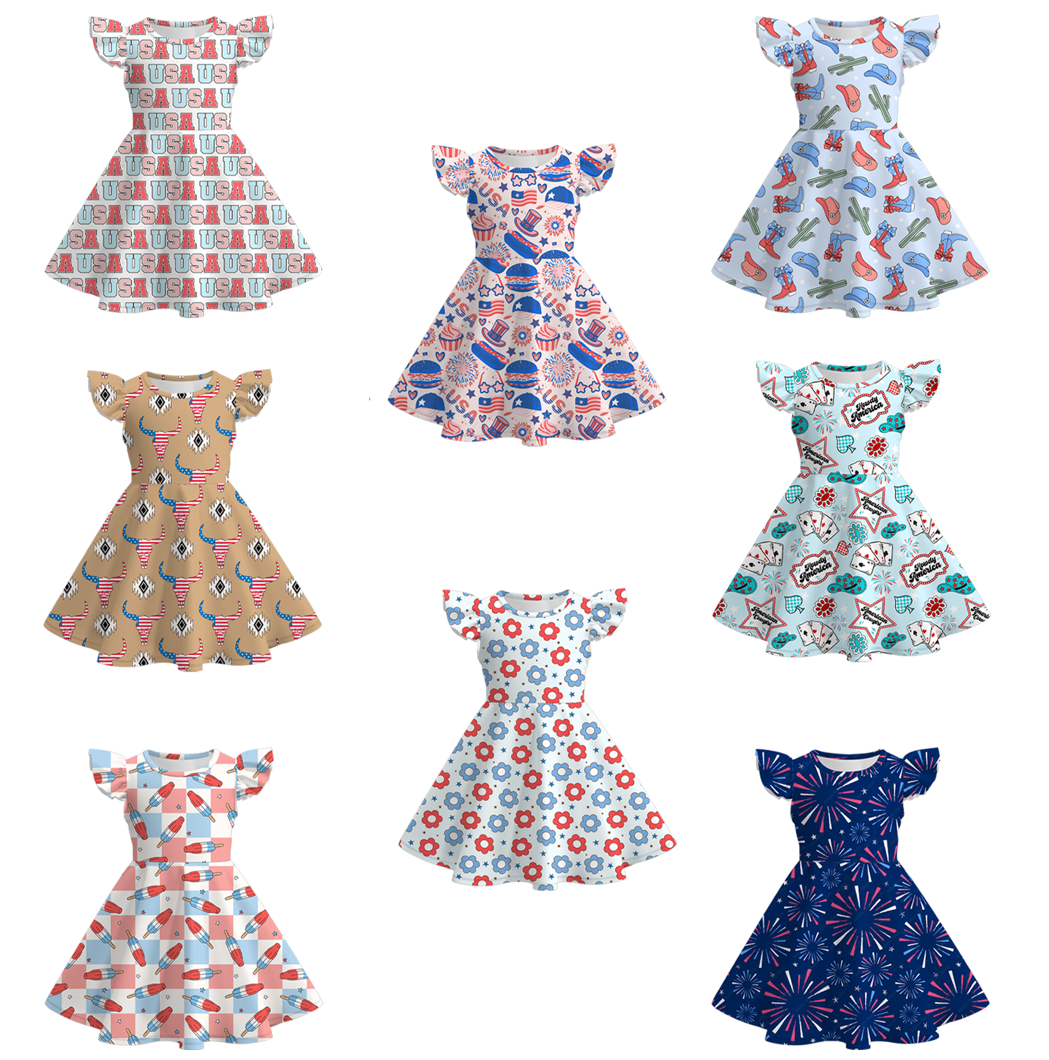 （Pre Order）Patriotic Print Ruffles Dress