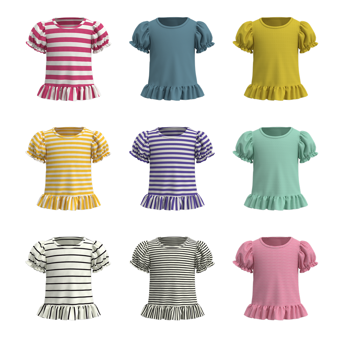 （Pre Order）Summer Girls Ruffled Cotton T-Shirt