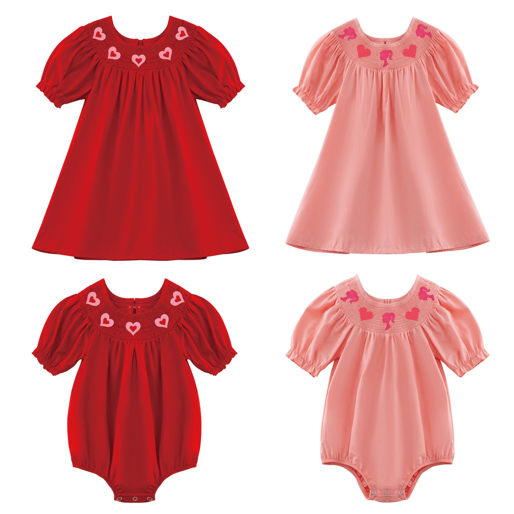 （Pre Order）Girls Valentine's Day Embroidery Smocked Dress and Romper