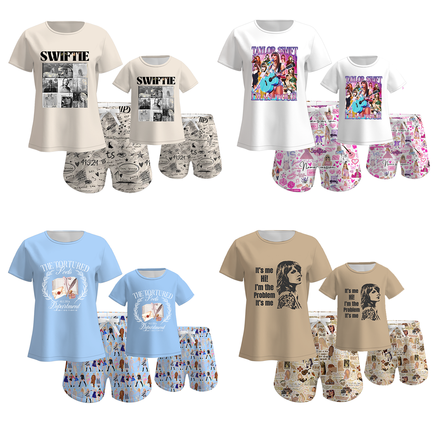 （Pre Order）Mommy and Me Summer TS Print Pajamas Short Set