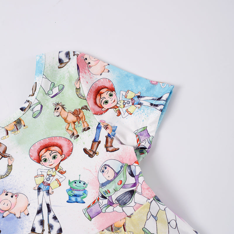 （In Stock L8-2-2）Girls Cartoon Print Dress