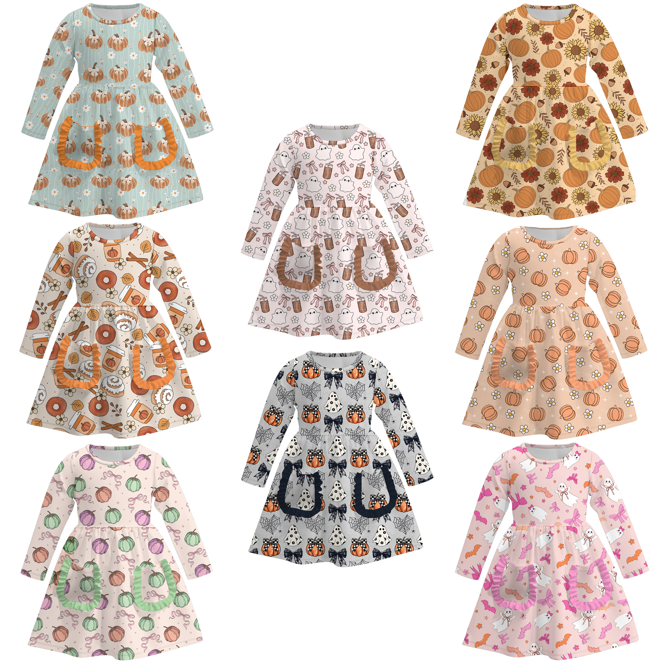 （Pre Order）Girls Halloween Print Milk Silk Dress