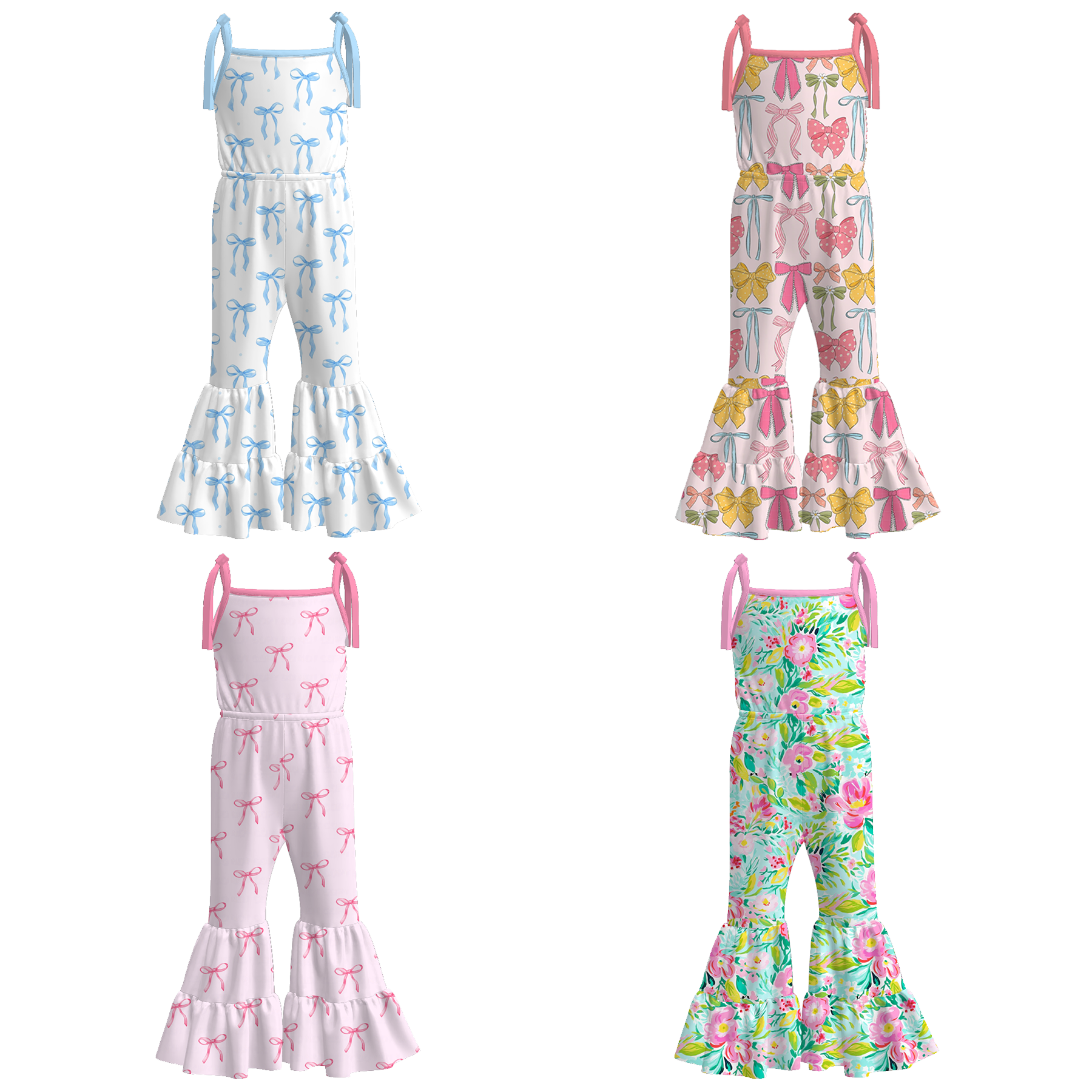 （Pre Order）Girls Spring and Summer Bow Print Suspender Jumpsuit