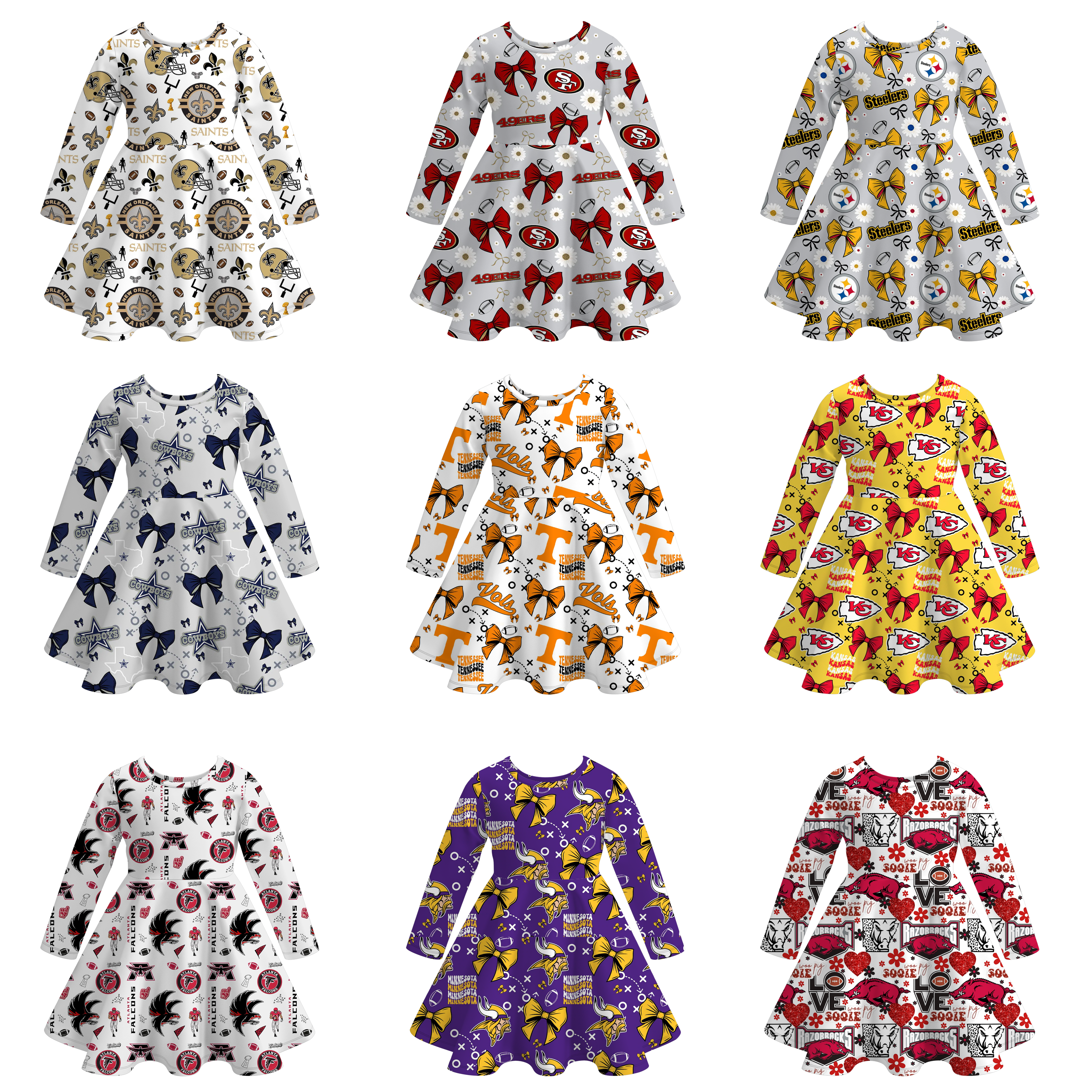 （Pre Order）Girls Fall Football Print Dress