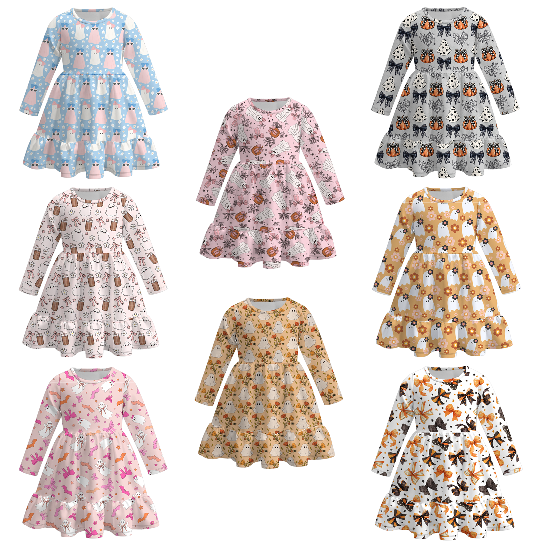 （Pre Order）Girls Halloween Print Milk Silk Dress