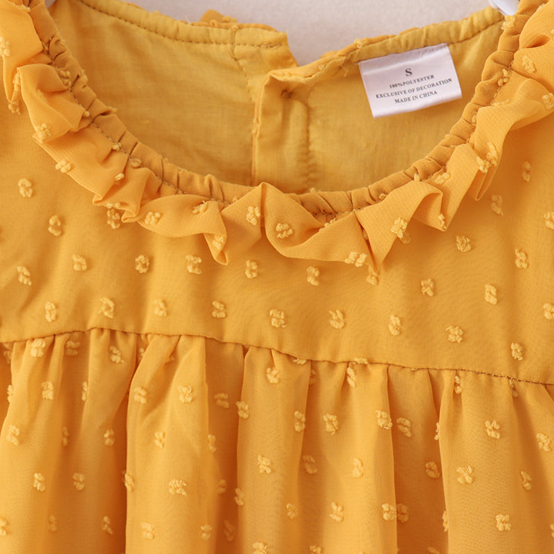 （In Stock E21-1-3）Fall Girls Yellow Swiss Dot Dress