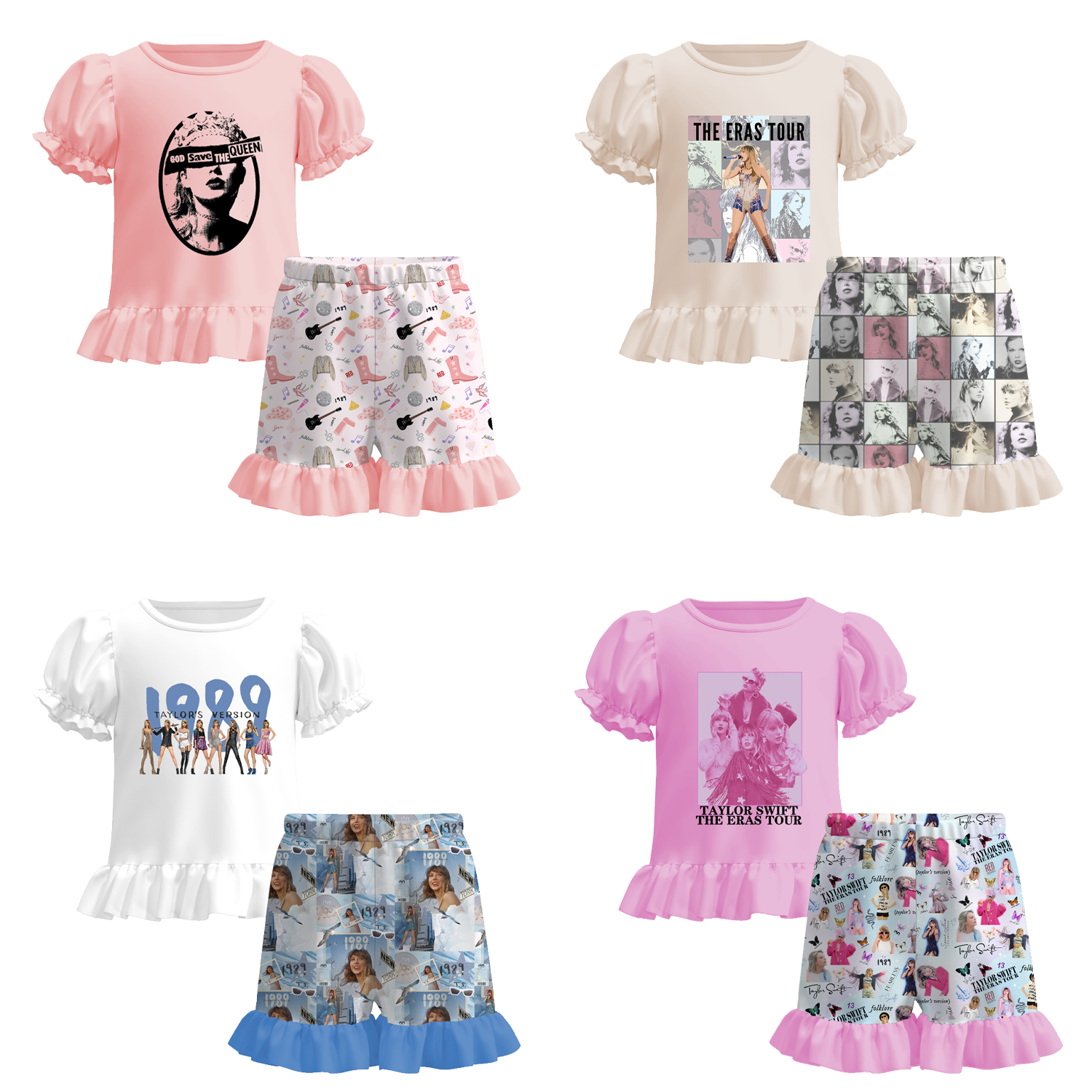 （Pre Order）Girls Summer TS Print Ruffled Short Set