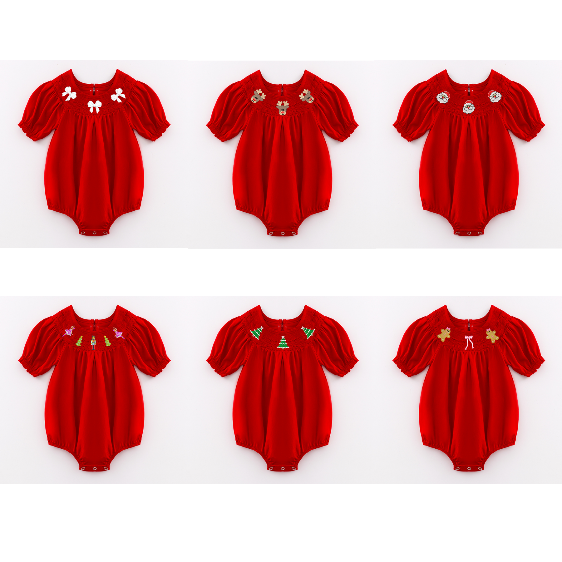 （Pre Order）Baby Girls Christmas Embroidery Smocked Romper