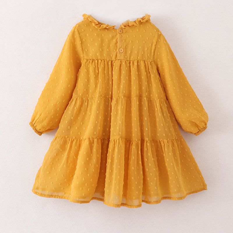 （In Stock E21-1-3）Fall Girls Yellow Swiss Dot Dress